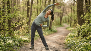 Person over 40 starting a morning workout outdoors during spring