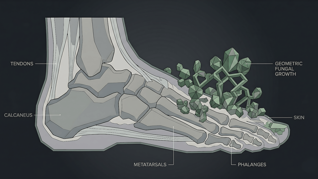 Illustration showing why athlete's foot keeps coming back through footwear reinfection and incomplete treatment