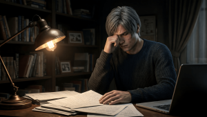 Man over 40 experiencing fatigue and low energy at his desk, illustrating lifestyle factors that lower testosterone